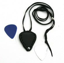 Load image into Gallery viewer, Handmade Leather Case Pouch Pendant for plectrums guitar pick Metal Rock Black