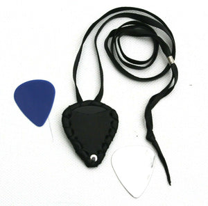 Handmade Leather Case Pouch Pendant for plectrums guitar pick Metal Rock Black