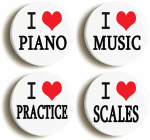 4 x I HEART LOVE PIANO BADGE BUTTON PINS (1inch/25mm) MUSIC TEACHER SCHOOL