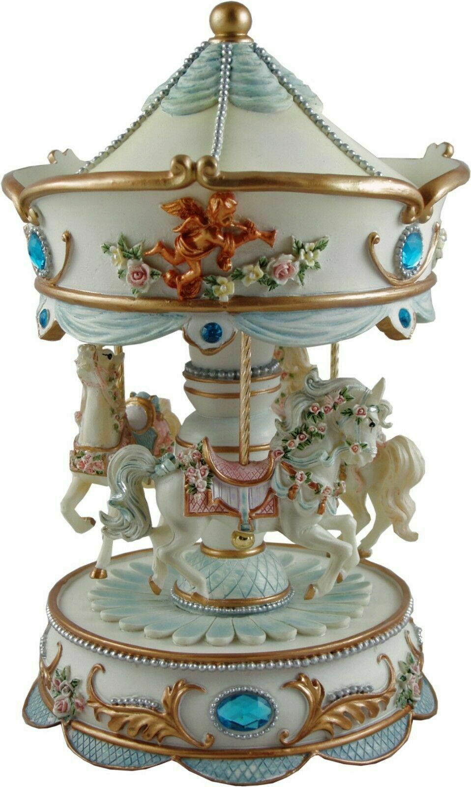 Ultimate Luxury Childs Gift - Hand Painted Collectable  Musical Carousel Box With Turning Horses -  Plays 