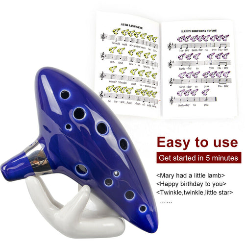 Ocarina 12 Hole Alto C + Song Book- Display Stand- And Neck Cord- Easy-to-Learn